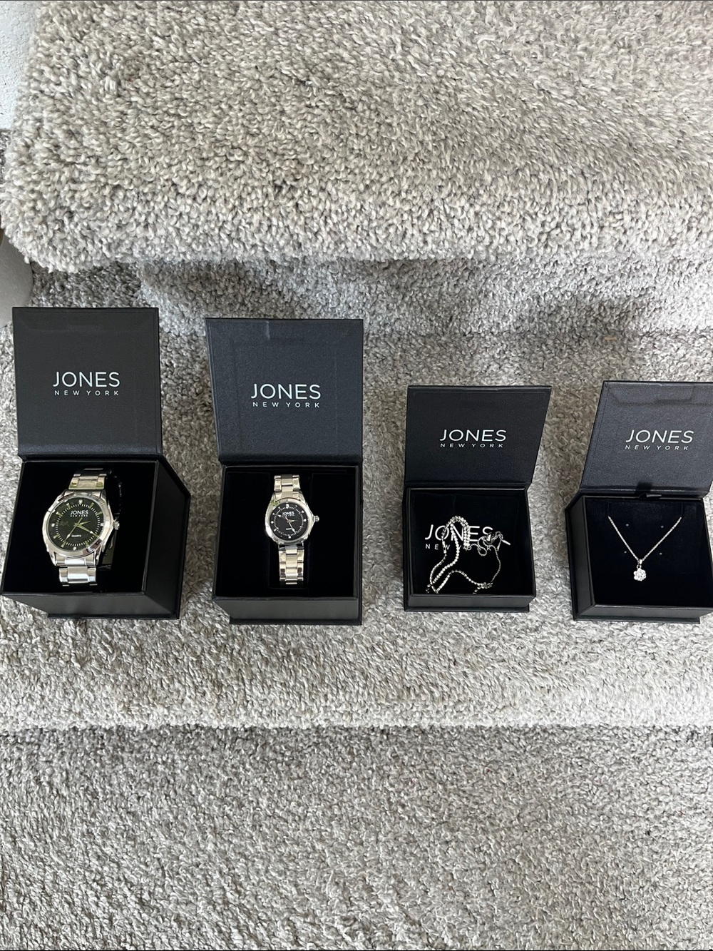 Jones New York Silver Bracelet Watch with Black Dial and Green Accent